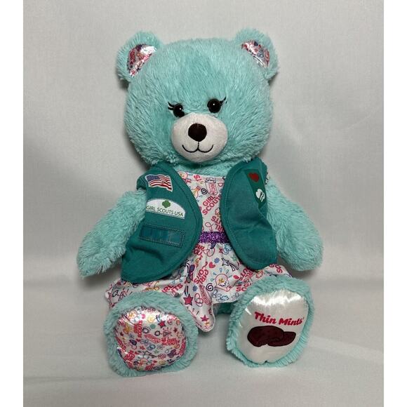 Build A Bear Girl Scout Bear Thin Mint w/ Girl Scout Brownie Green Vest & Dress - Picture 1 of 9